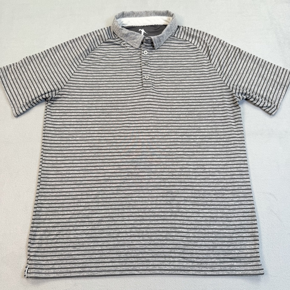 AndersonOrd Polo Shirt Mens Large Gray Black Stripe Golf Stretch Performance